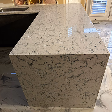Quartz waterfall island countertop
